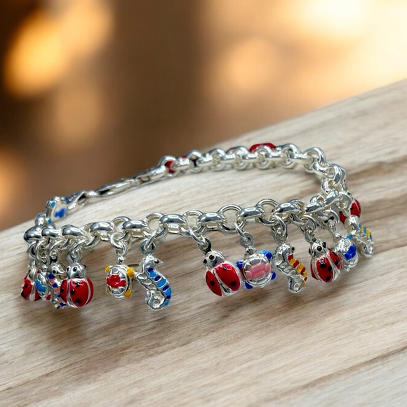 Sterling Jewelry - 🌺Vintage Sterling & Enamel Charm Bracelet